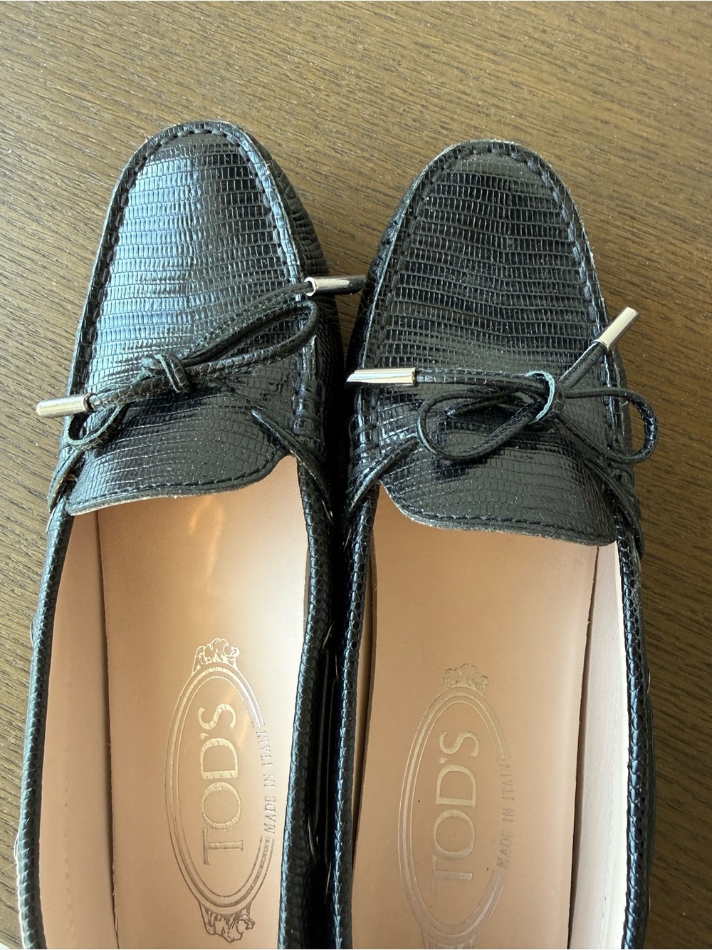 TOD'S Black Textured Leather Slip-On Loafers